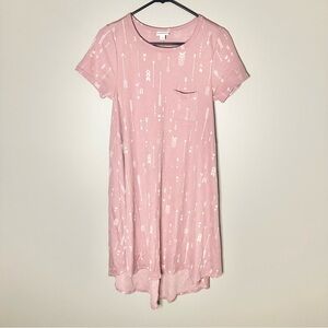 LuLaRoe Carly Pink Midi Dress with White Arrow Pattern